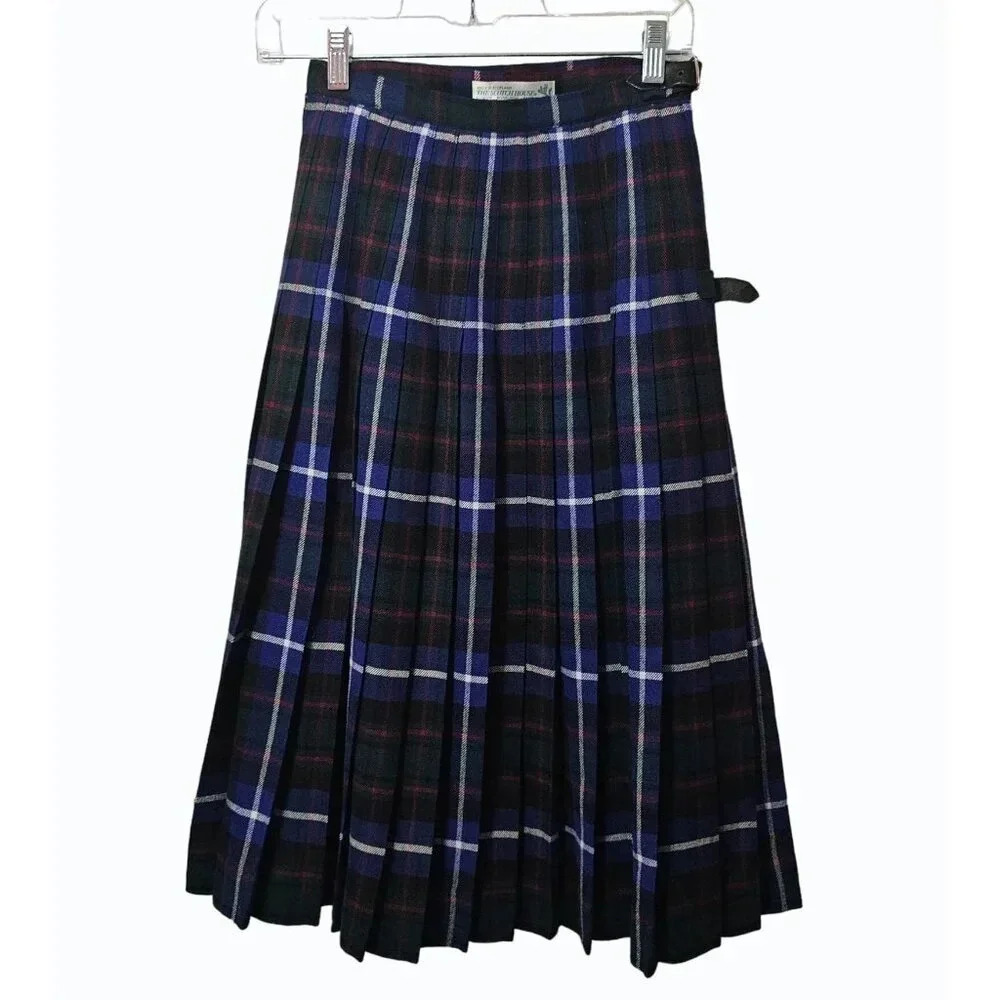 Plaid Midi Skirt - Black and Blue